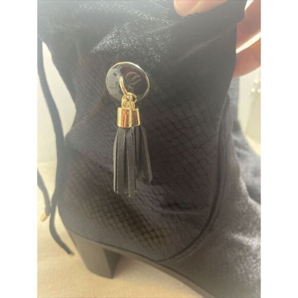 Lindsey Phillips Tara boots 9 1/2 Black Suede Faux Snake Print NEW - Picture 4 of 10